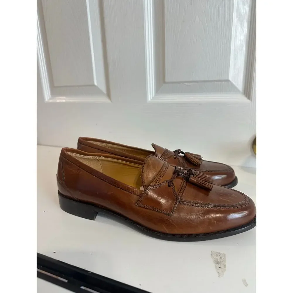 Johnston & Murphy Horner Tasseled Loafers Dress Shoes Sz 10 M Brown-Some Scuffs